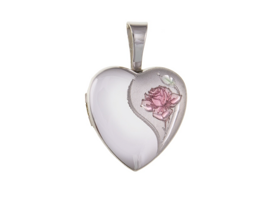 Pink Rose Heart Locket Solid Sterling Silver 925 Hallmark 12mm