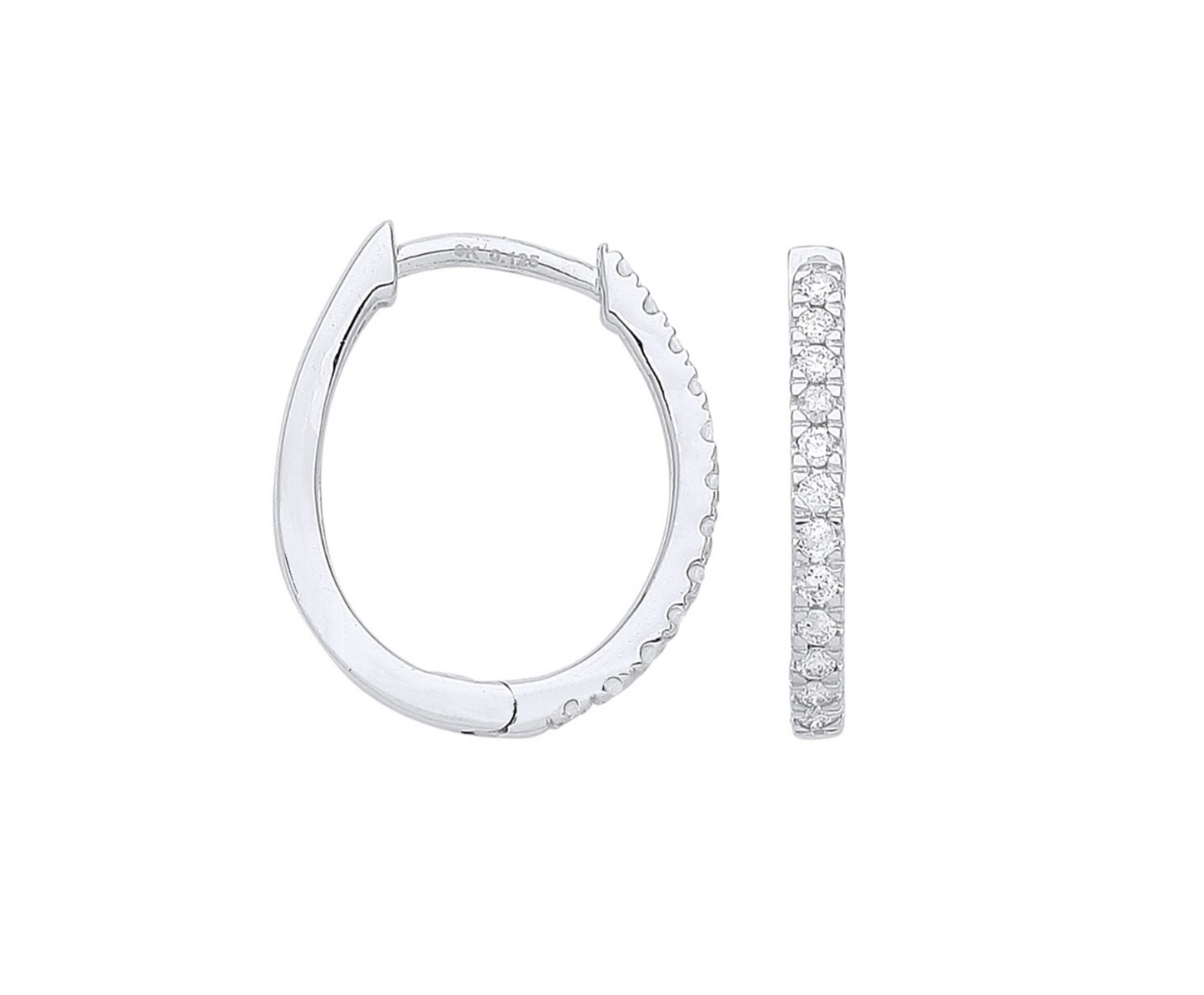 9ct White Gold 0.25ct Diamond Oval Huggie Hoop Earrings - 16.7 x 14mm