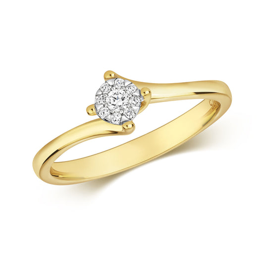 9ct Yellow Gold Real Diamond Twist Ring Engagement Size J - Q