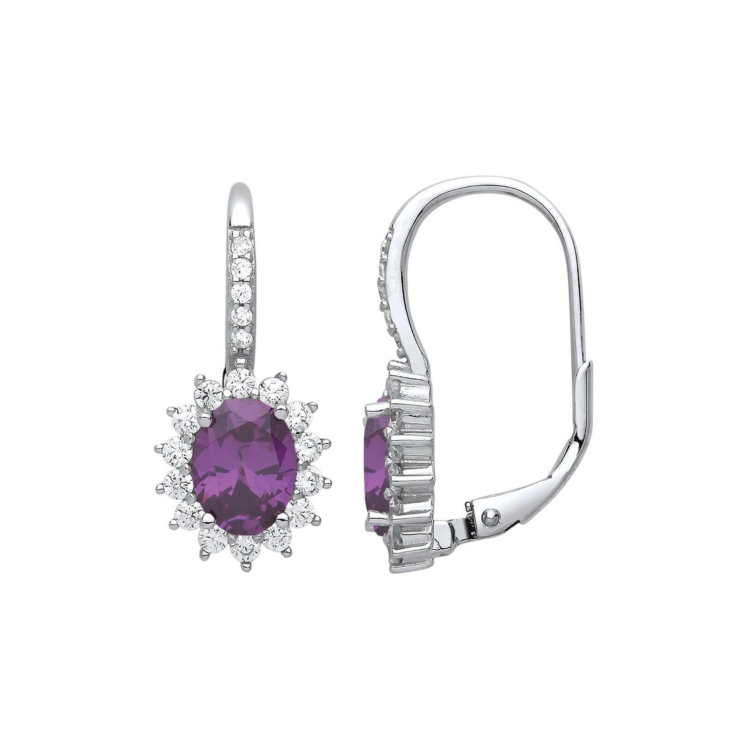 Amethyst Leverback Drop Earrings Sterling Silver Rhodium Plate 925 Hallmark