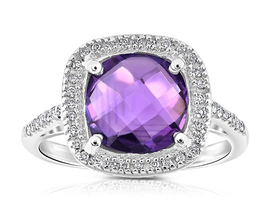 9ct White Gold 0.15ct Diamond & 2.00ct Amethyst Ring