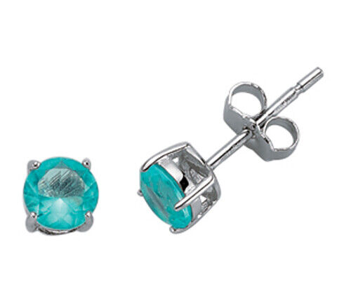 Round Blue Topaz Stud Earrings Solid Sterling Silver 5mm Solitaire 925 Stamp