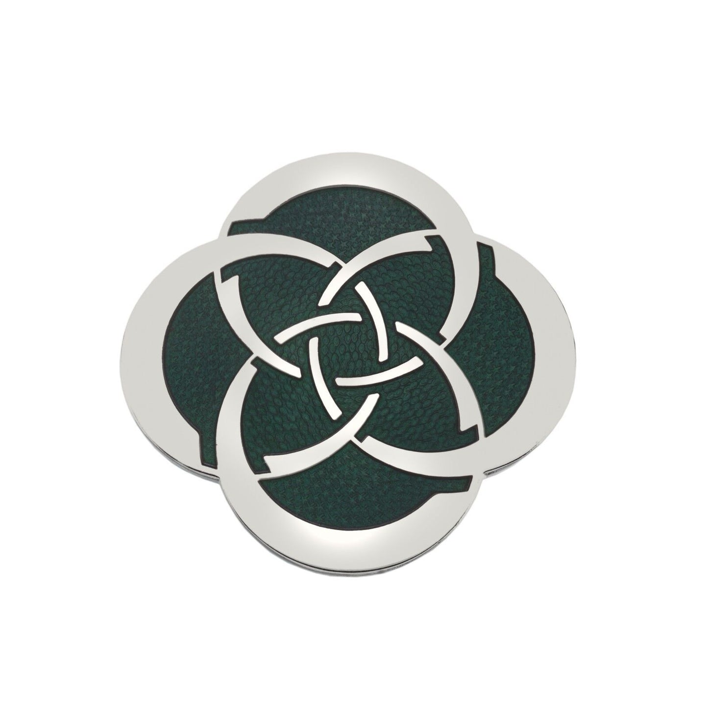 Celtic Slim Knot Brooch Silver Plated Green Brand New Gift Packaging