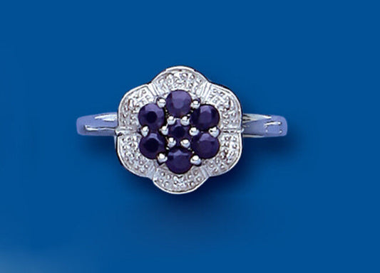 Sapphire and Diamond Ring Sterling Silver platinum Plated