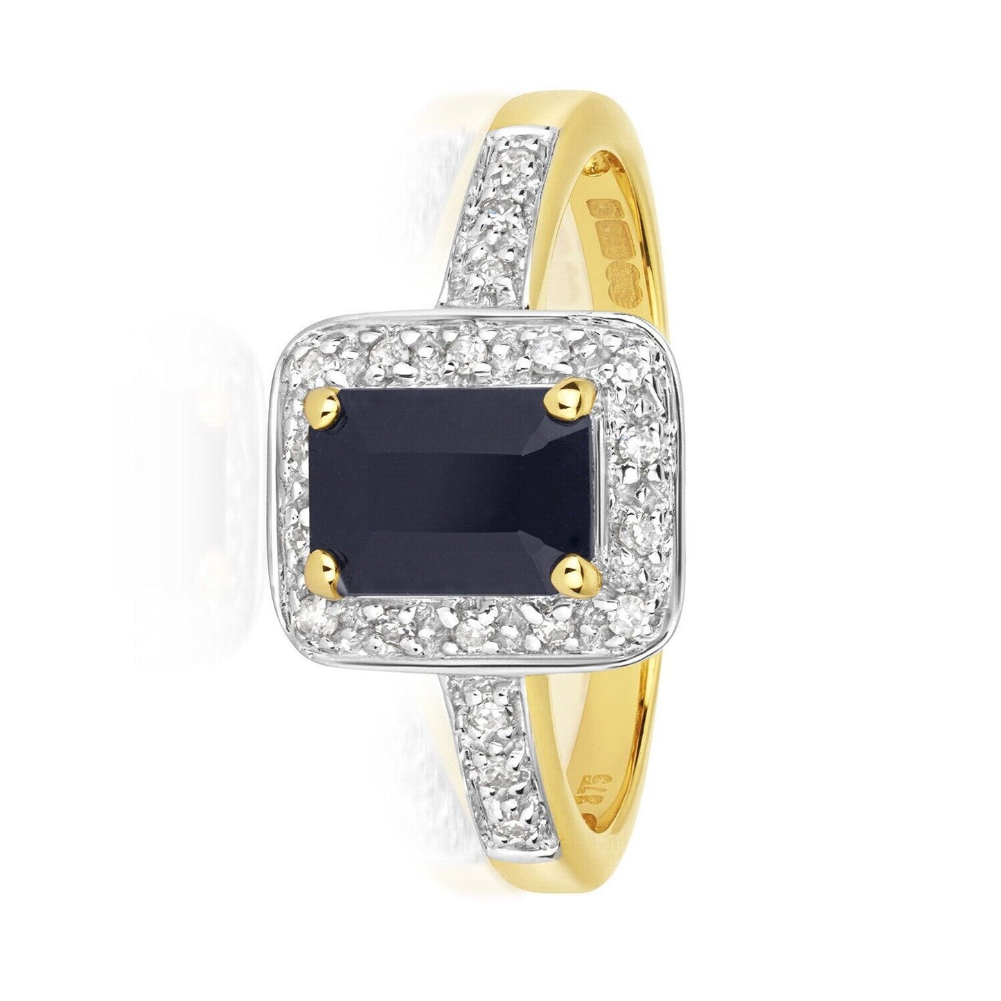 Real Sapphire and Diamond Ring Solid Yellow Gold Emerald Cut Engagement Size J-Q