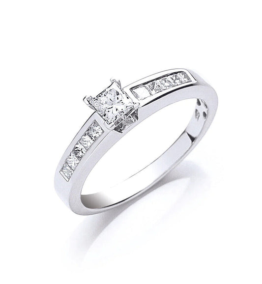 Real Princess Cut Diamond Solitaire Ring 18ct White Gold 0.50 Carat Weight