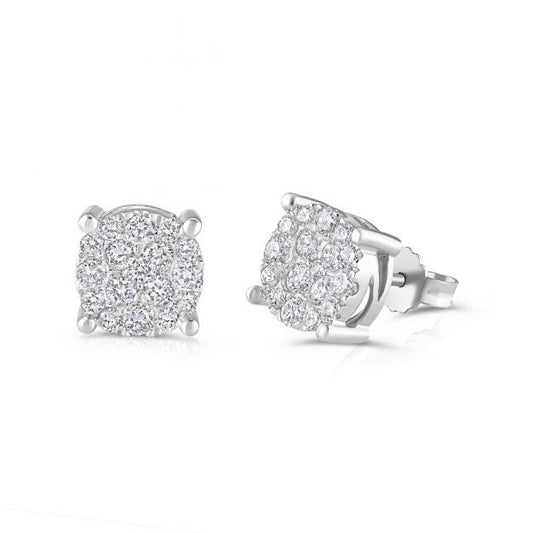 18ct White Gold 1.00ct Cluster Diamond Studs Hallmarked - 9mm