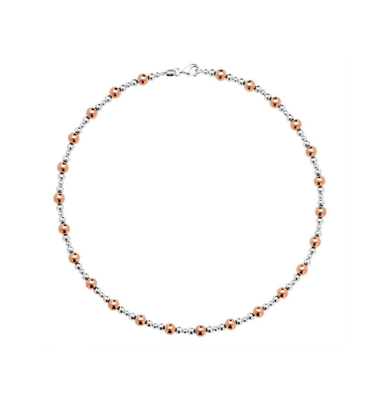 Silver Rose Gold Necklace 17" Length Ball Bead Chain Hallmarked British Made