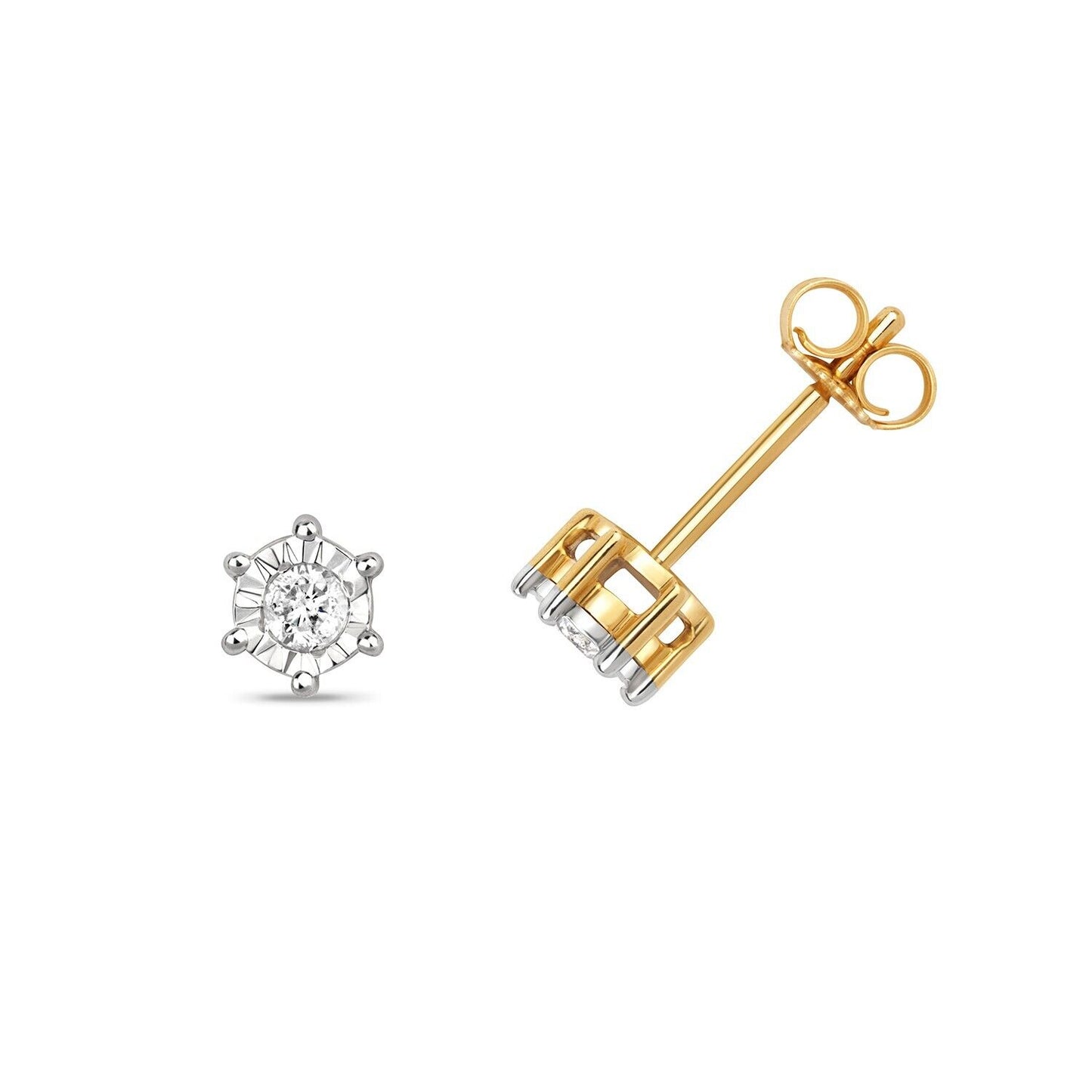 9ct Yellow Gold Diamond Solitaire Earrings Illusion Brilliant Set 0.15ctw