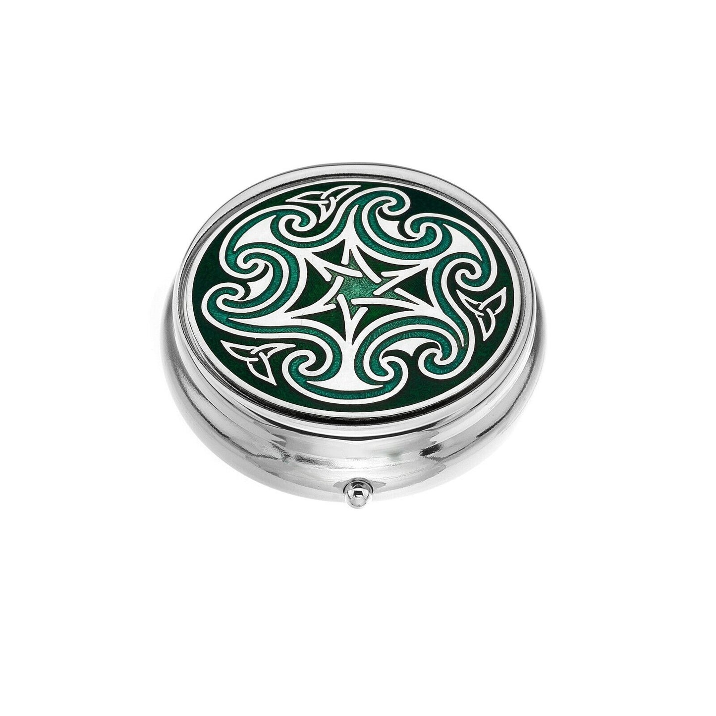 Luxury Celtic Pill Box Green Silver Plated Brand New & Boxed