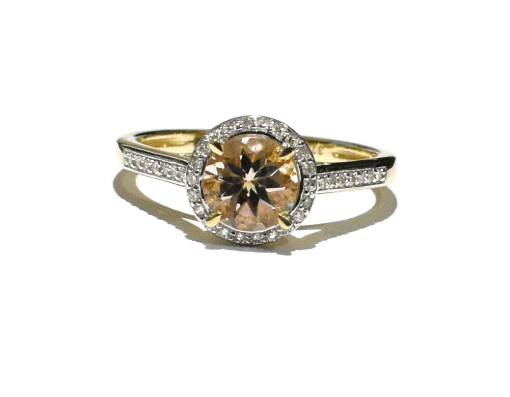 Real Morganite and Diamond Ring Solid Yellow Gold Round Cluster Size JKLMNOPQ