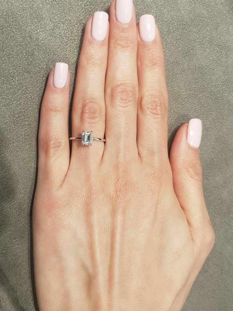 Real Emerald Cut Diamond Solitaire Ring 18ct White Gold 0.75 Carat Weight