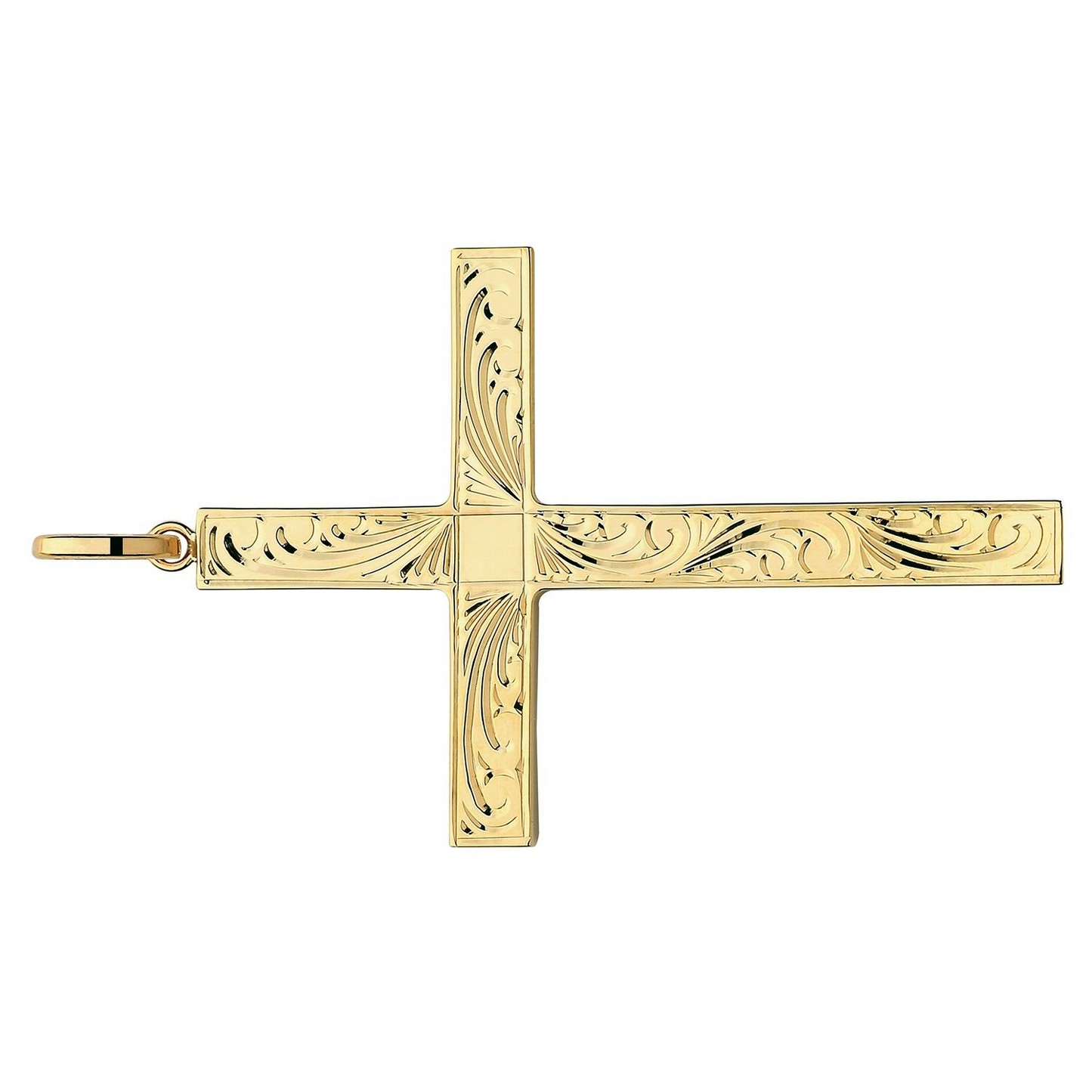 9ct Yellow Gold Patterned Cross Pendant Large 50 x 35mm Christianity Christening