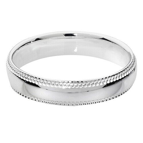 Sterling Silver Wedding Band Ring 4mm Wide Millgrain 925 Hallmark
