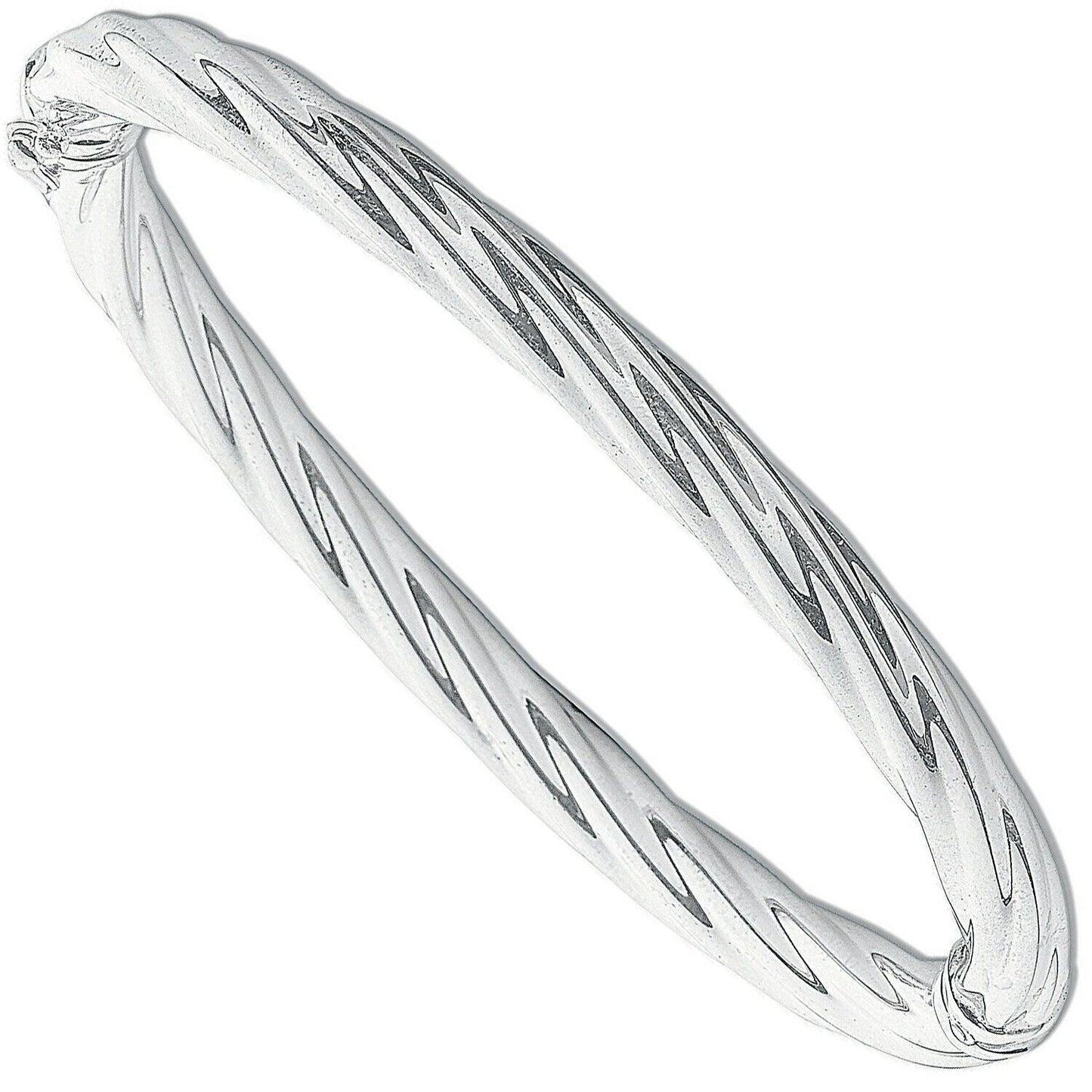 Sterling Silver Ladies Hinged Twist Oval Bangle
