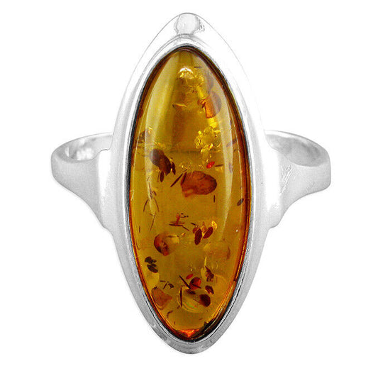 Cognac Amber Oval Statement Ring Solid Sterling Silver 925