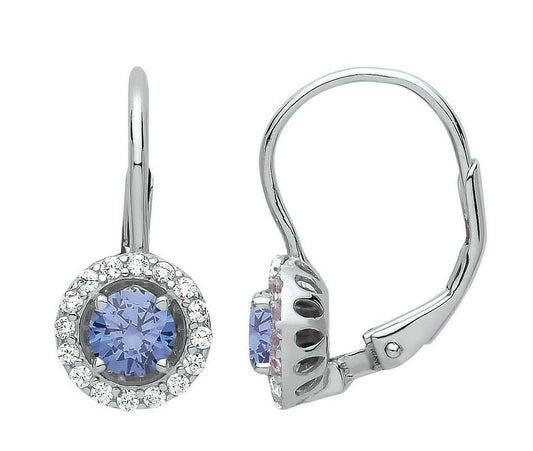 Blue Topaz Hoop Drop Earrings Solid Sterling Silver Rhodium Plated 925 Hallmark