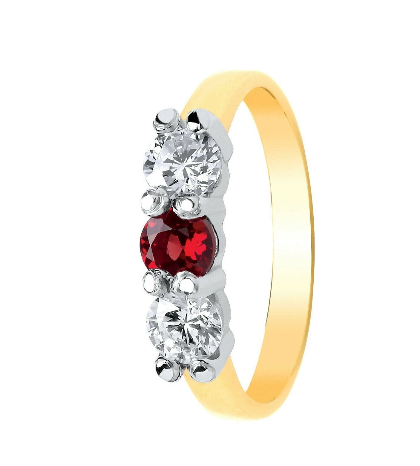 Real Garnet Trilogy Ring 9ct Yellow Gold Three Stone Engagement Full Hallmark