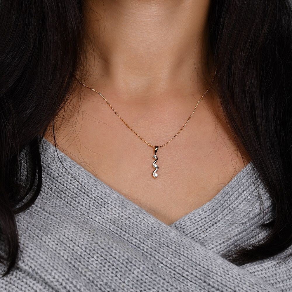 9ct Yellow Gold 0.15ct Diamond Trilogy Pendant 18" Chain Made in London