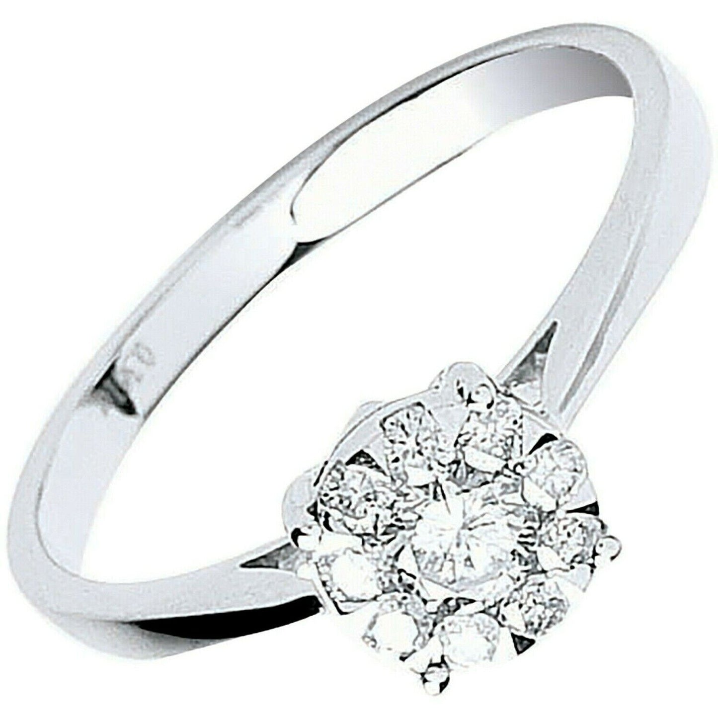 Real Diamond Solitaire Cluster Ring 18ct White Gold 0.33 Carat Weight of Diamond