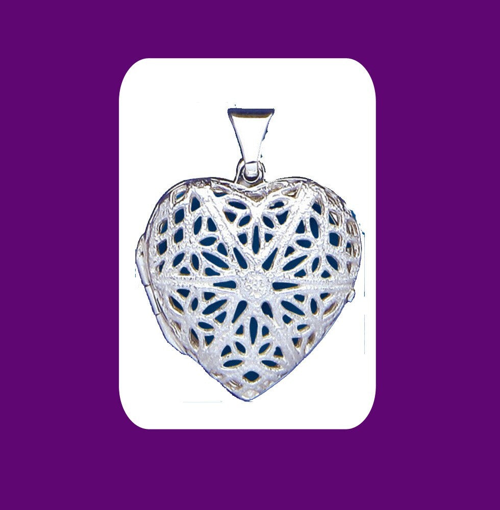 Large Filigree Heart Locket Solid Sterling Silver 925 Hallmark 25mm