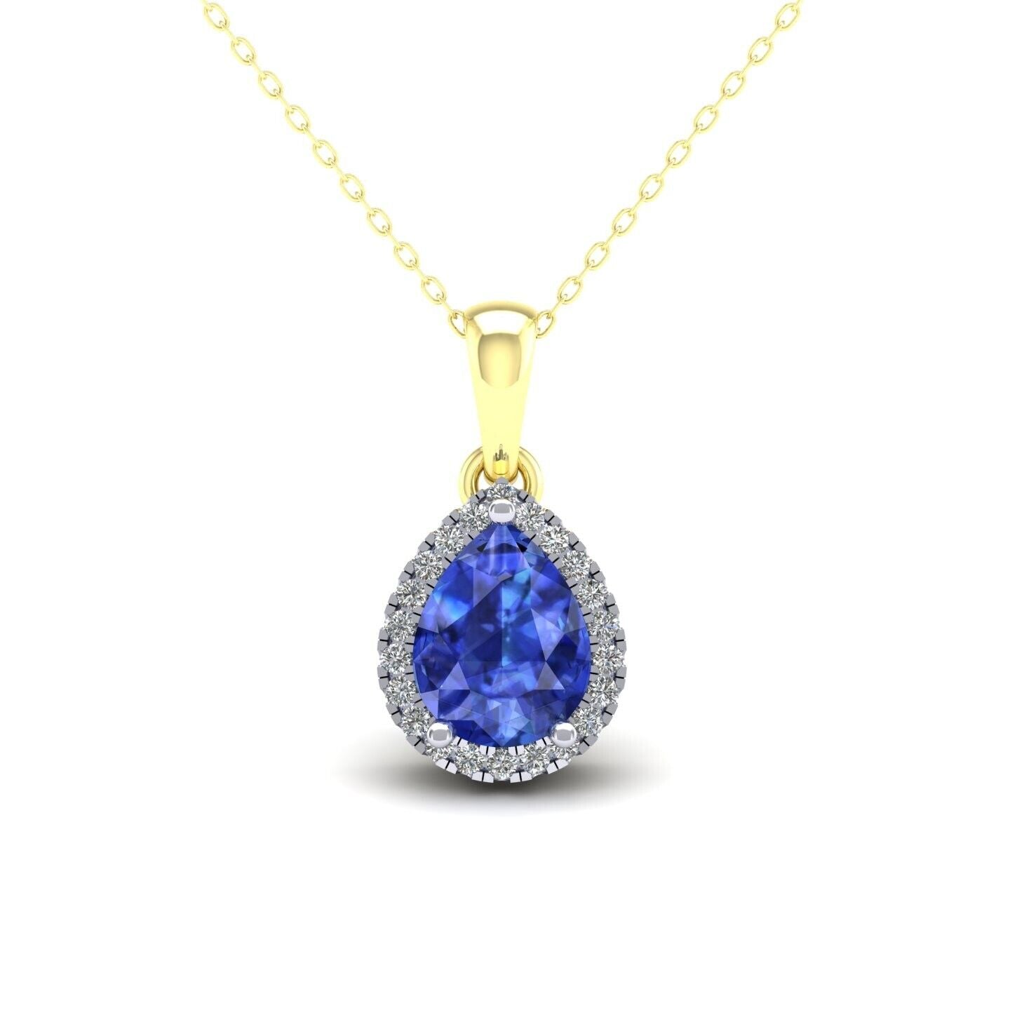 Sapphire Pear Cluster Pendant Solid 9ct Yellow Gold 18" Chain Hallmarked