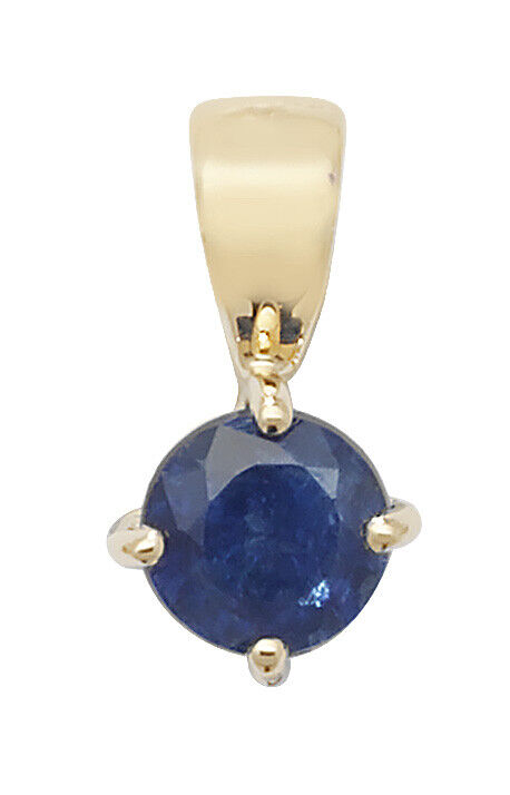 Sapphire Round Solitaire Pendant Yellow Gold Hallmarked 18" Chain British Made
