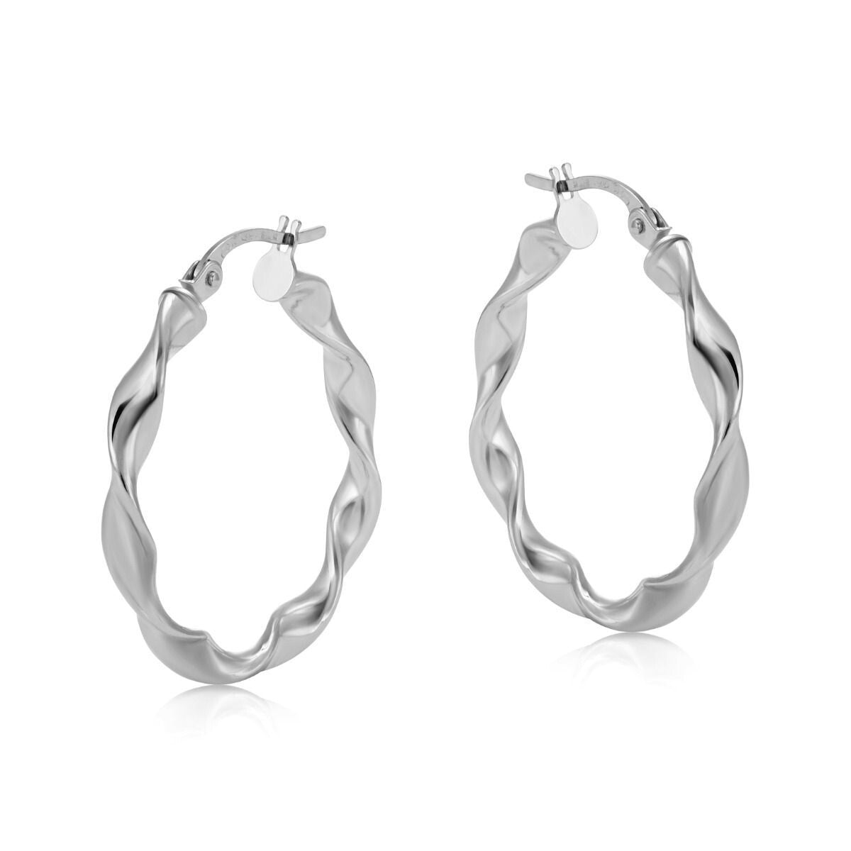 White Gold Twisted Hoop Earrings 25mm Hoops Hallmarked