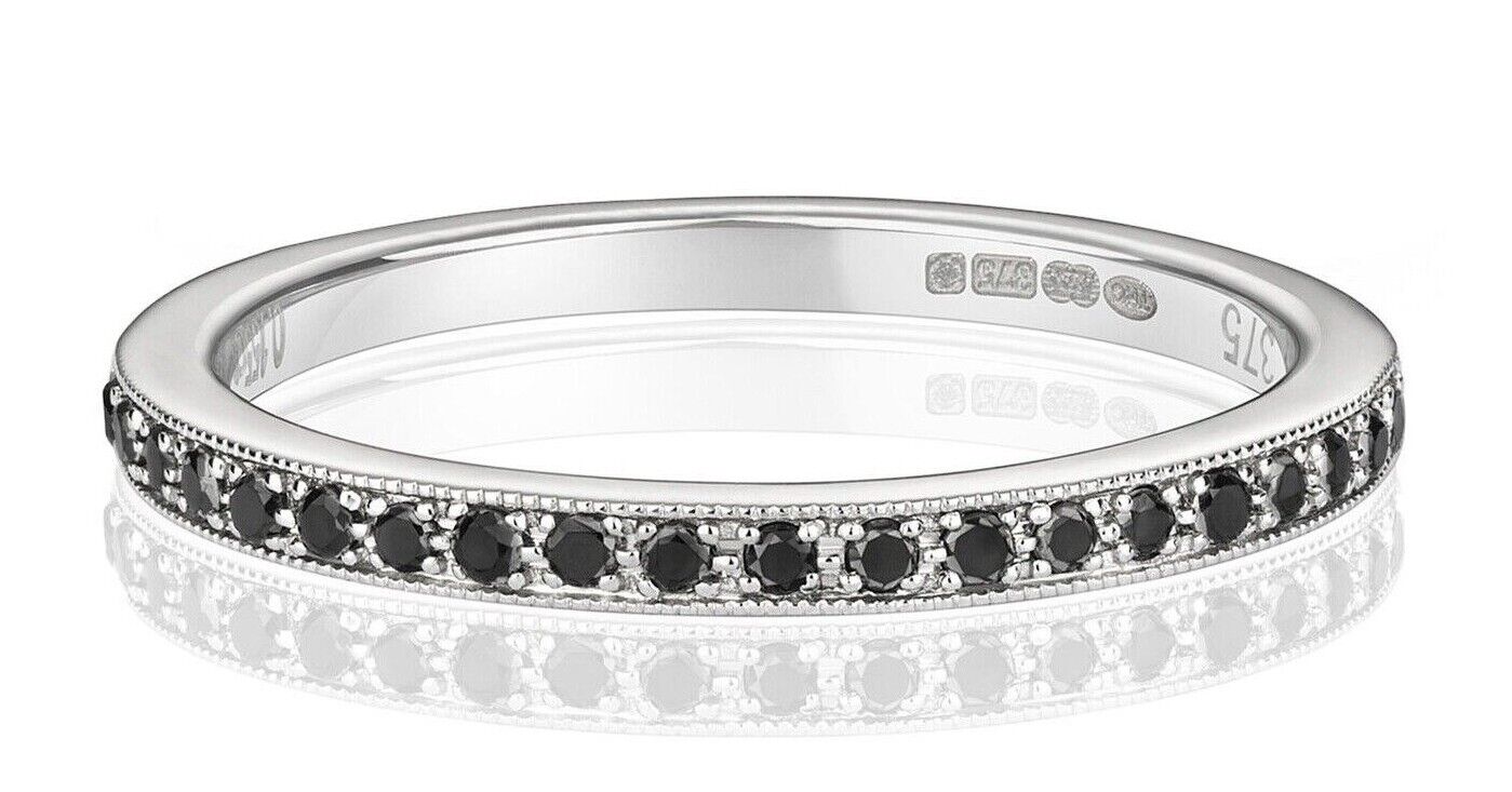 Real Black Diamond Eternity Ring Solid White Gold Band Anniversary Size J - Q