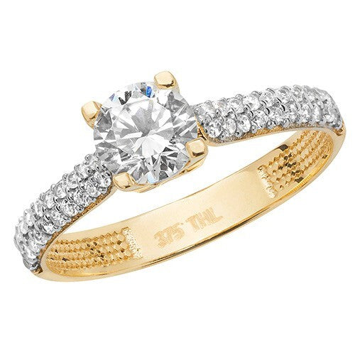 Ladies Solitaire Ring With 2 Row Shoulders 9ct Yellow Gold Size J-S Hallmarked