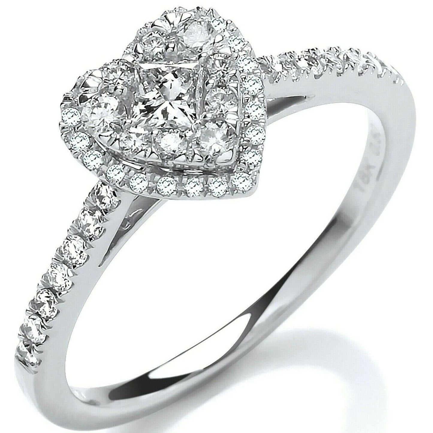 Real Diamond Heart Ring 18ct White Gold 0.50 Carat Weight of Diamonds