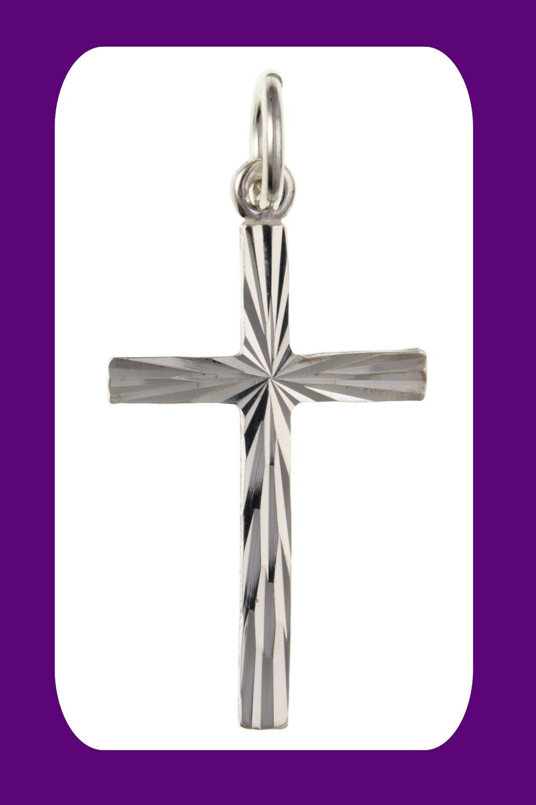 Sterling Silver Engraved Edge Cross Pendant 925 Hallmark 23 x 14mm