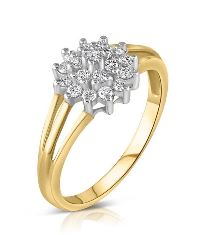 Real Diamond Cluster Ring 0.25ctw Solid Yellow Gold Engagement Anniversary