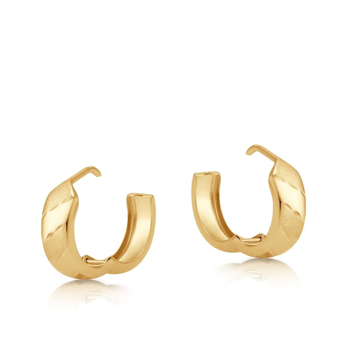 Yellow Gold Huggie Hoop Earrings 16mm Diamond Cut Huggies Hallmarked