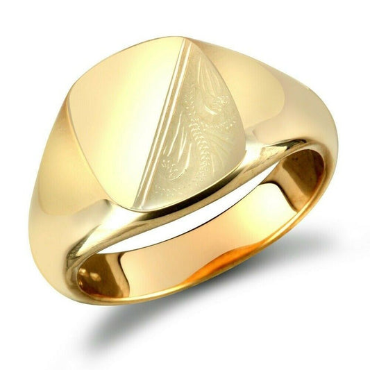Yellow Gold Cushion Signet Ring Very Heavy Weight Men's Hallmarked British Made