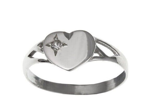 Silver Signet Ring Ladies Signet Ring Heart Signet Ring With Stone