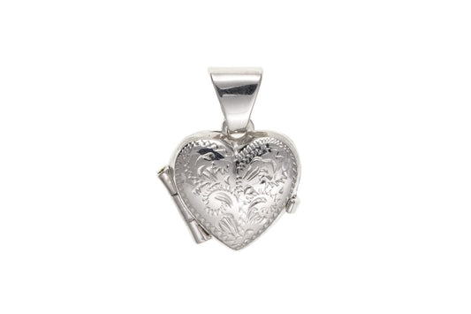 Small Engraved Heart Locket Solid Sterling Silver 925 Hallmark 12mm