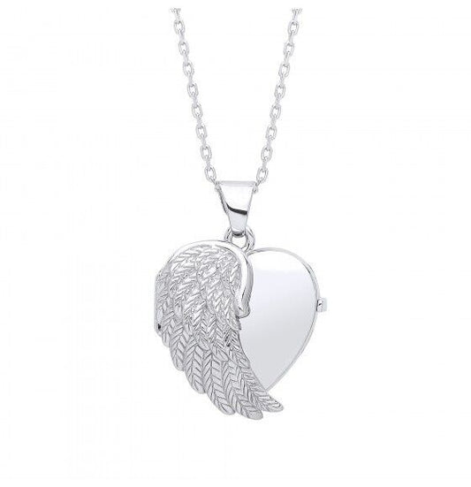 Sterling Silver One Angel  Wing Locket 16-18" Chain Luxurious Packaging 925