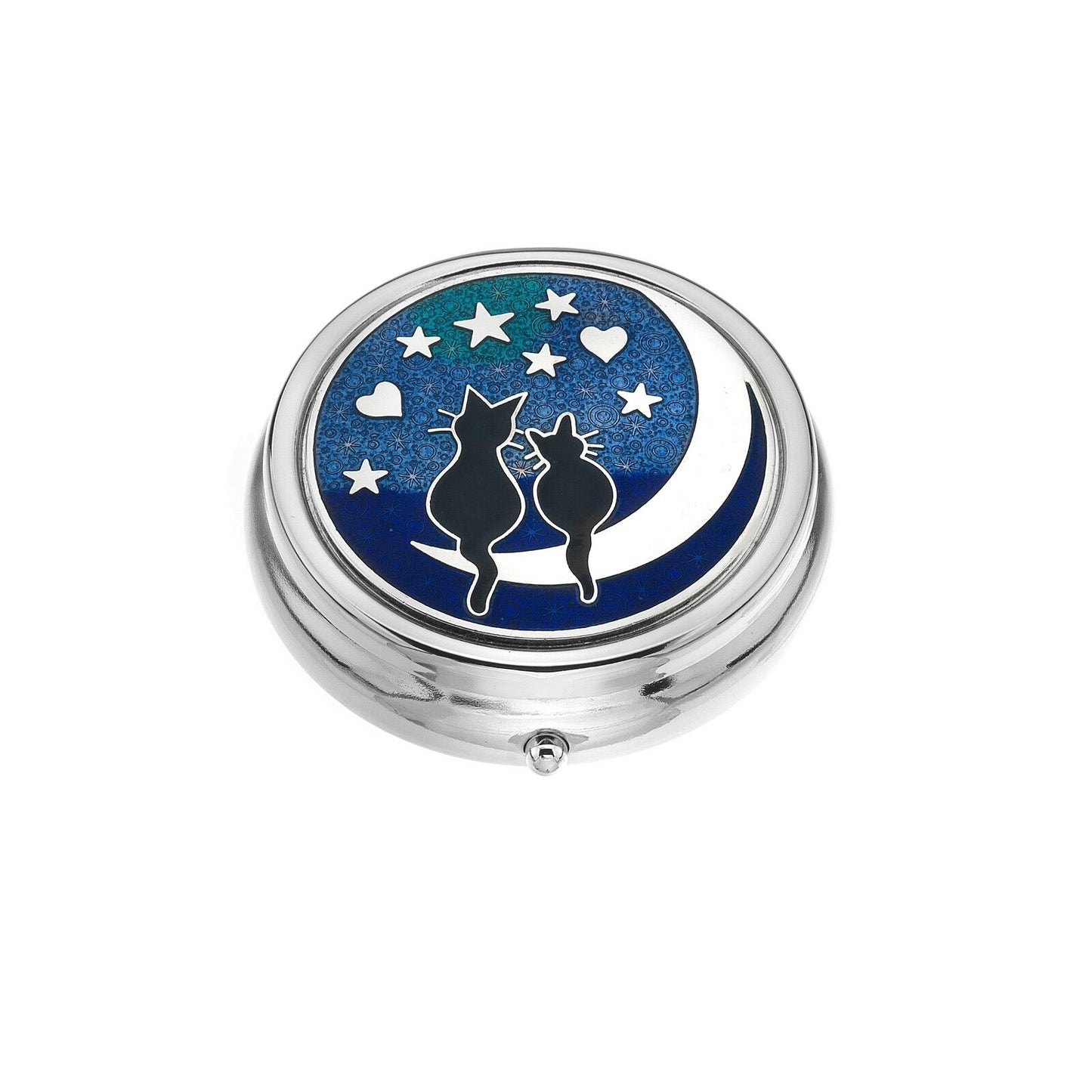 Large Pill Box Silver Plated Black Cat Cats and Moon Brand New & Boxed