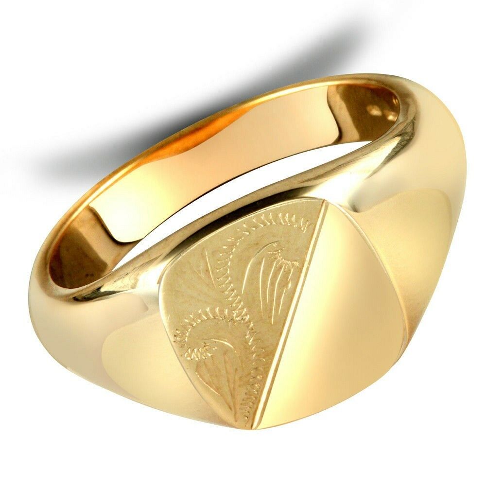 Yellow Gold Cushion Signet Ring Medium Weight Men's 9K Hallmarked British Made