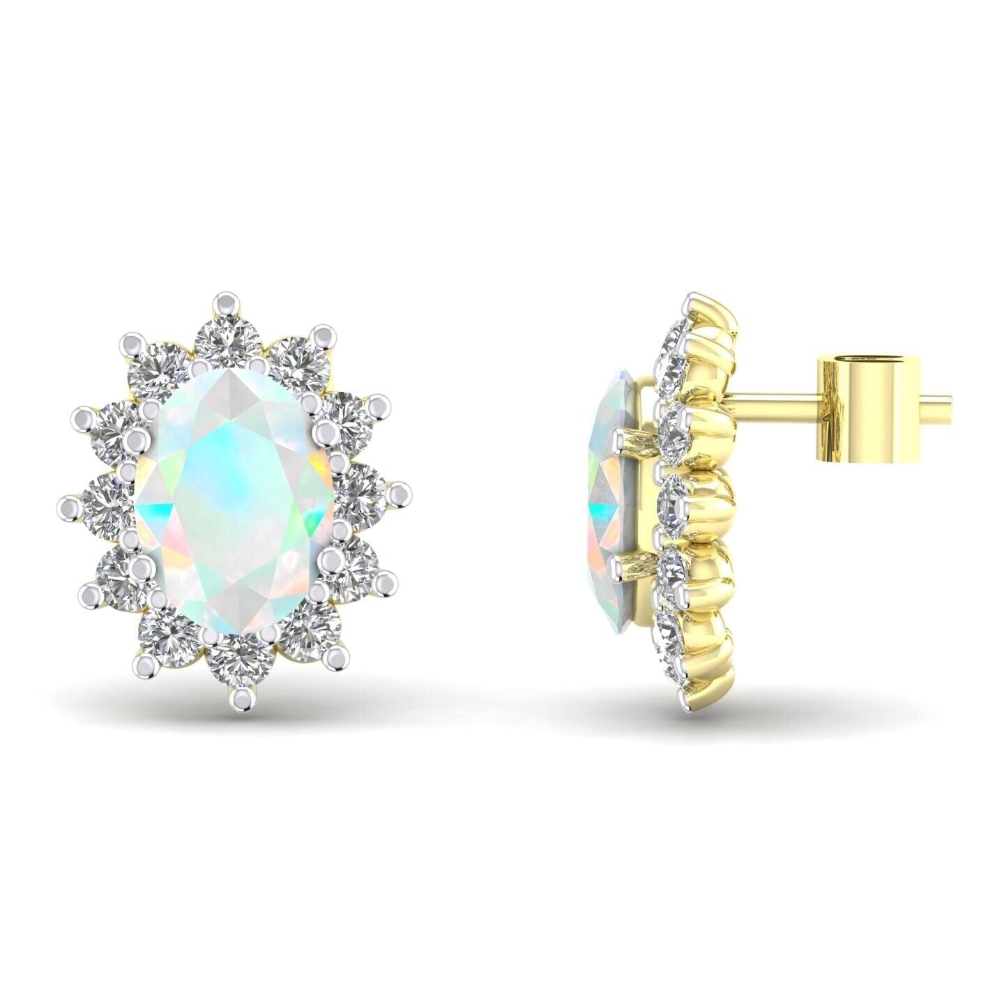 Opal Oval Cluster Stud Earrings Solid 9ct Yellow Gold Claw Set Hallmarked