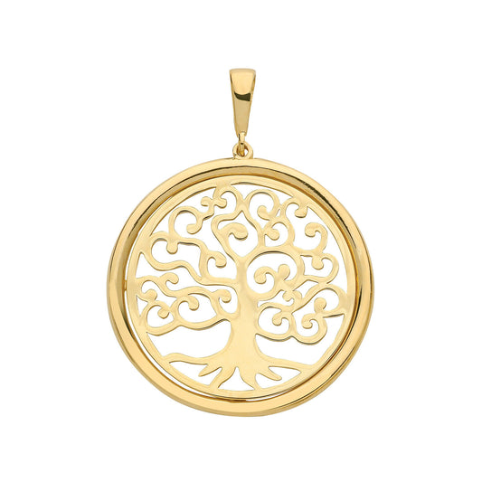 Gold Tree of Life Round Pendant Yellow Gold 30mm x 24m British Made