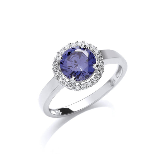 Solid Sterling Silver Tanzanite Ring Round Cluster Platinum Finish 925 Hallmark