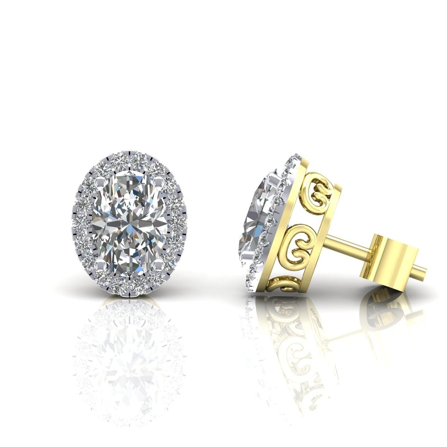 9ct Yellow Gold Zircon Cluster Stud Earrings Oval Studs Hallmarked