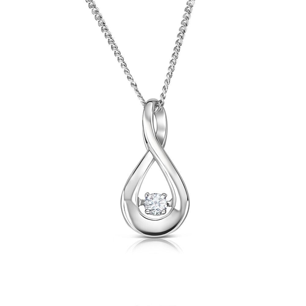 9ct White Gold 0.10ct Dancing Diamond Drop Pendant and 18" Chain