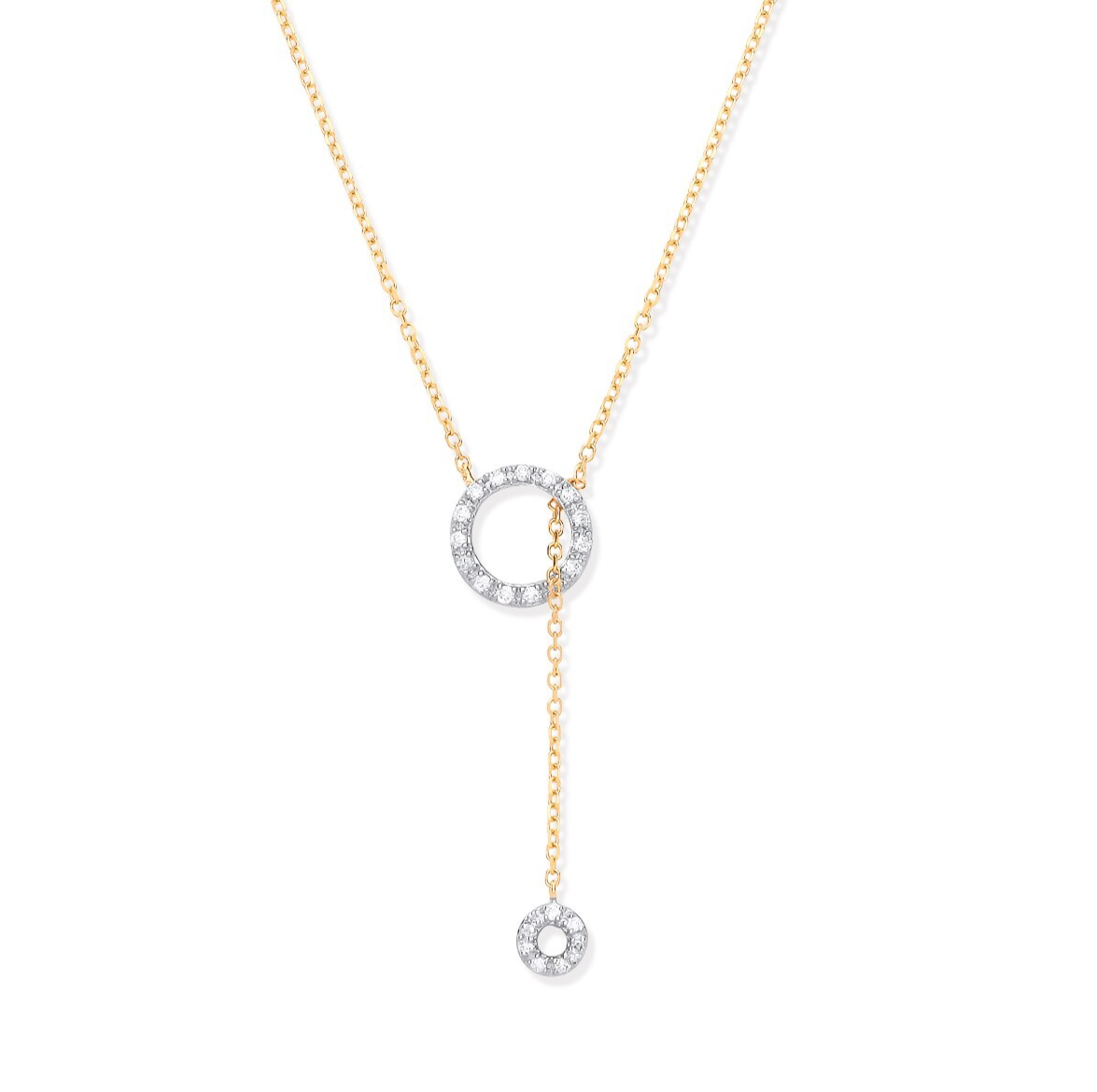 9ct Yellow Gold Diamond Lariat Necklace Tassel Through Circle of Life 18"