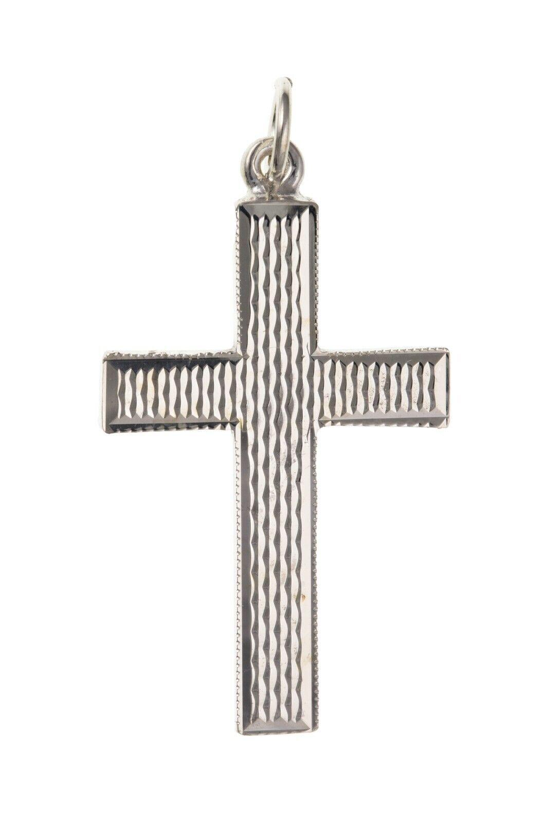 Sterling Silver Engine Turned Cross Pendant 925 Hallmark 32 x 20mm
