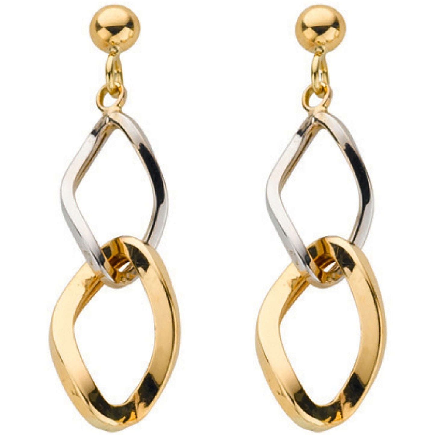Two Colour Gold Interlink Earrings Yellow and White Gold 36mm Drops Hallmarked
