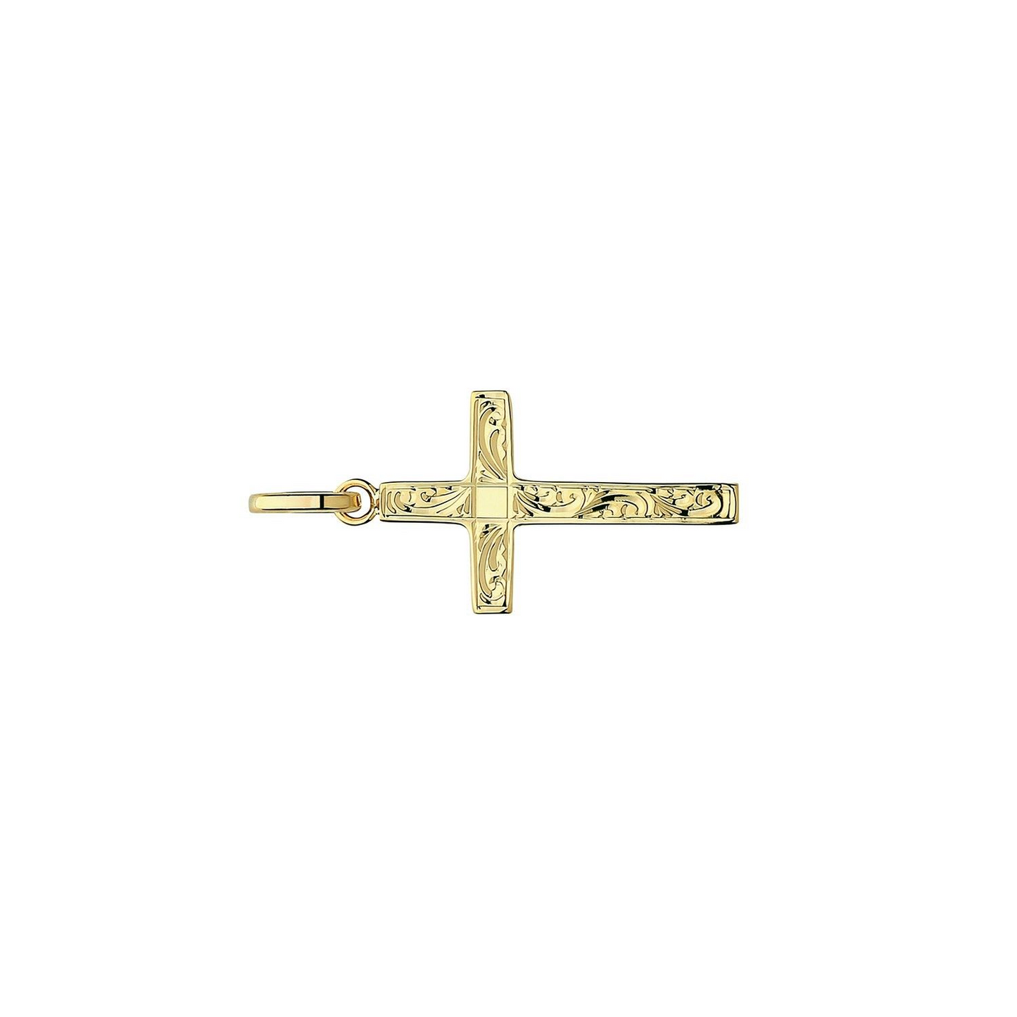 9ct Yellow Gold Patterned Cross Pendant Medium 24x15mm Christianity Christening