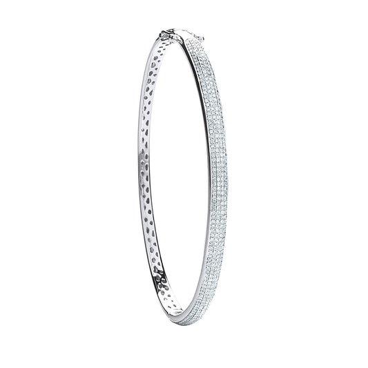 9ct White Gold 0.86ctw Pave Set Diamond Bangle Made in London